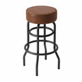 Tabouret de bar en métal noir et assise en similicuir marron, 75 cm