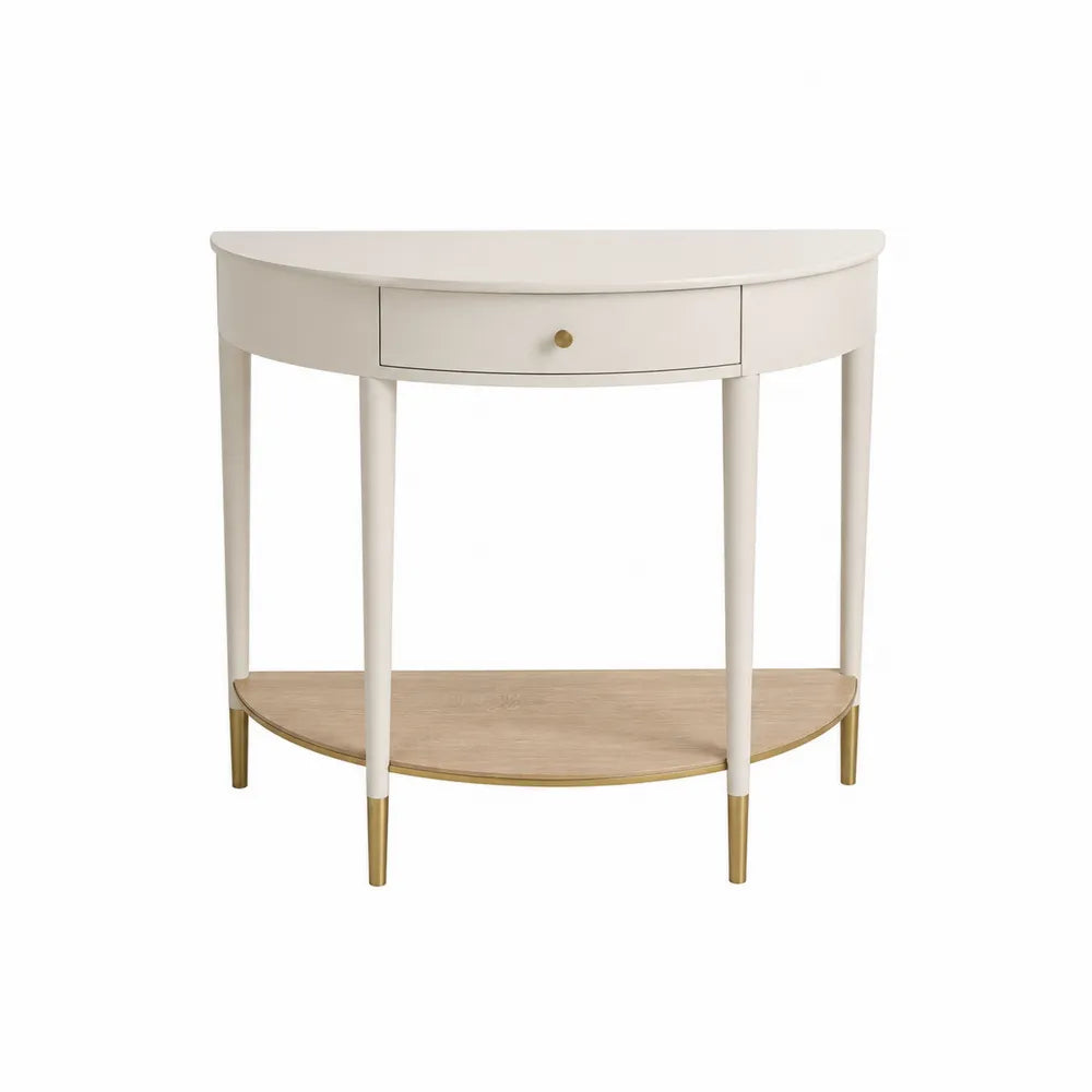 Console demi-cercle en bois blanc et métal