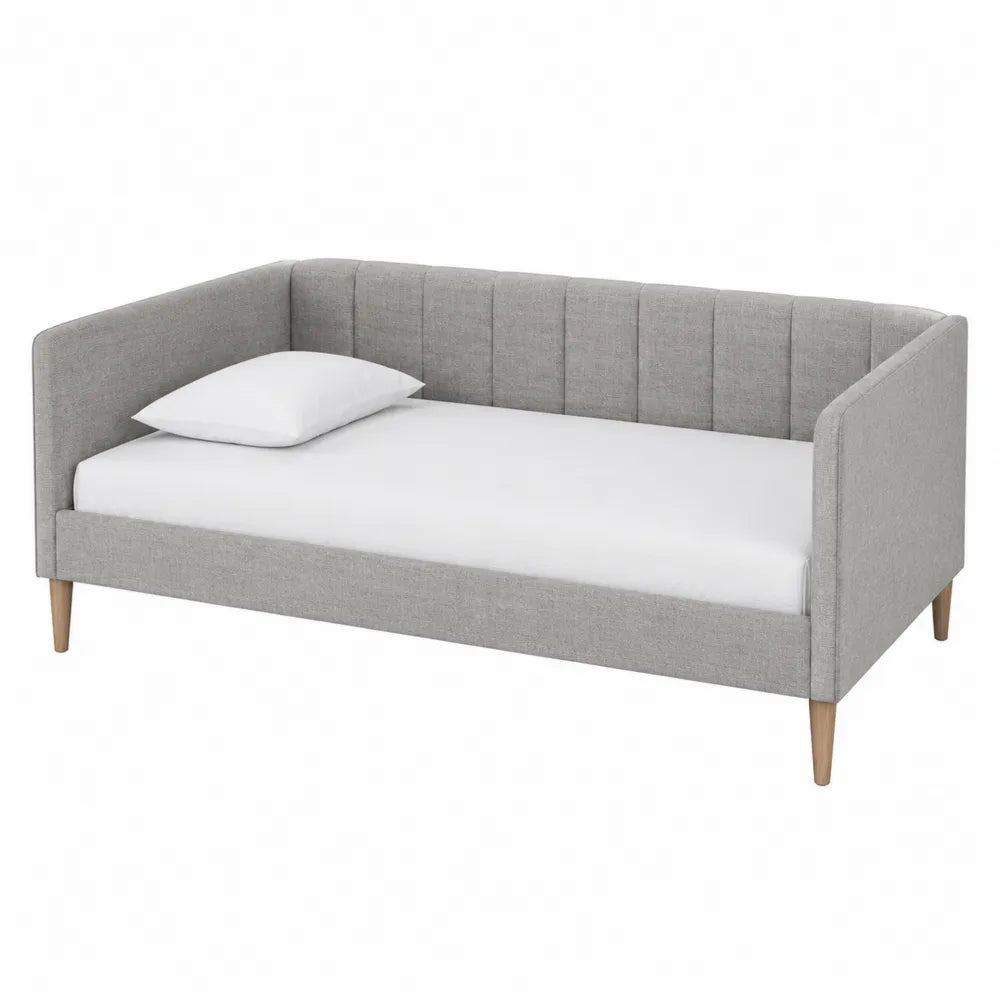 Canapé-lit en tissu polyester et bois de hêtre gris