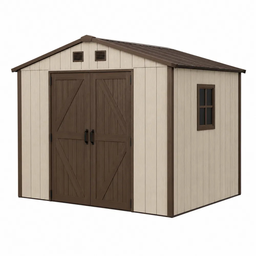 Abri de jardin en résine beige/marron 257x255x243 cm