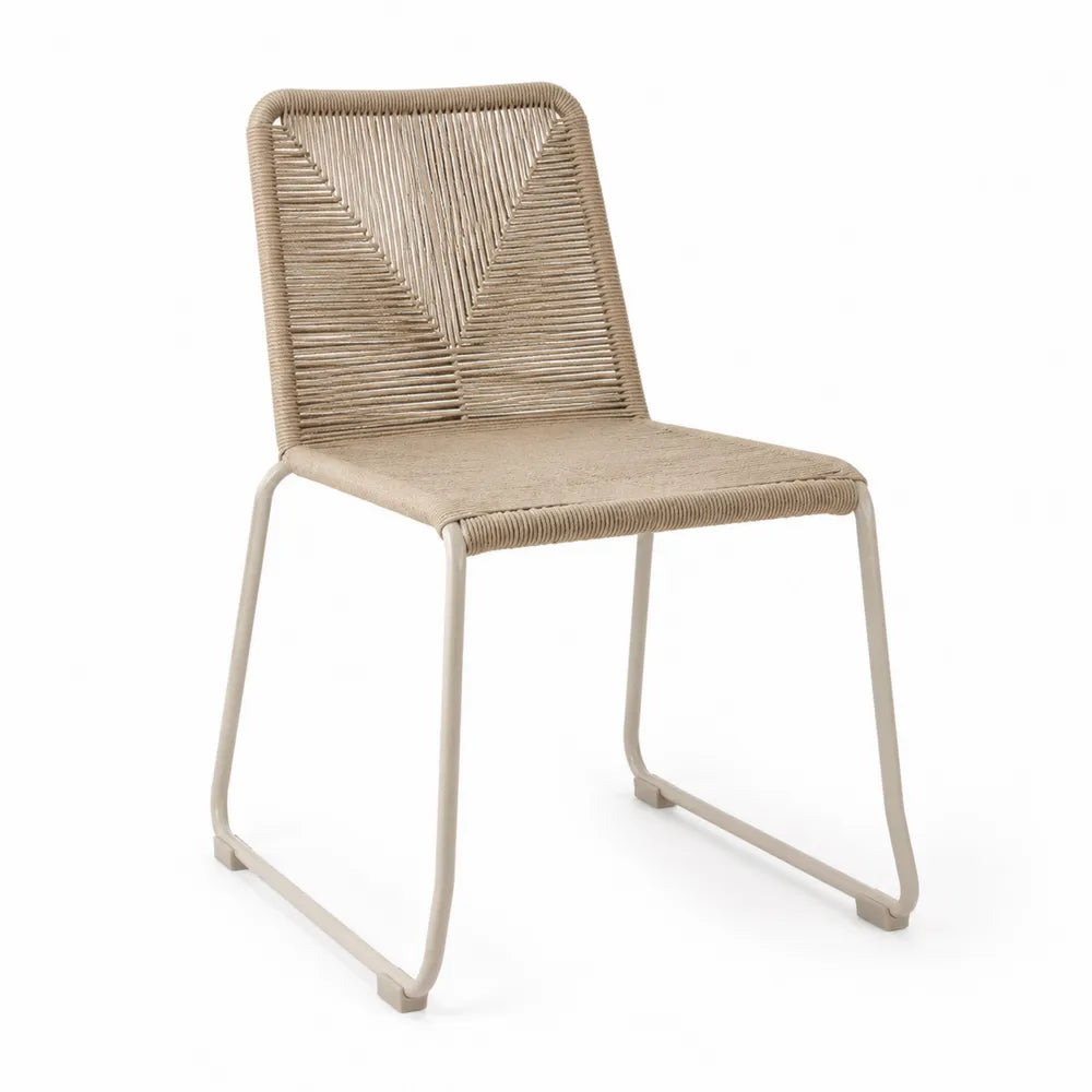 Chaise extérieure corde synthétique beige acier