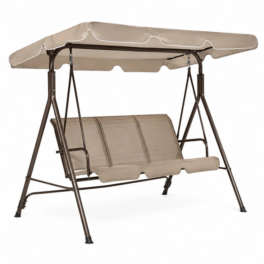 Balancelle de jardin 3 places en métal et tissu beige