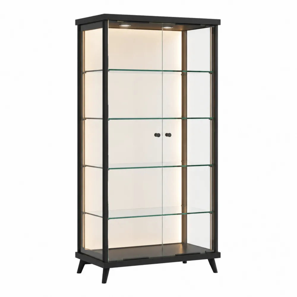 Vitrine en Verre Trempé Noir avec Éclairage LED Intégré