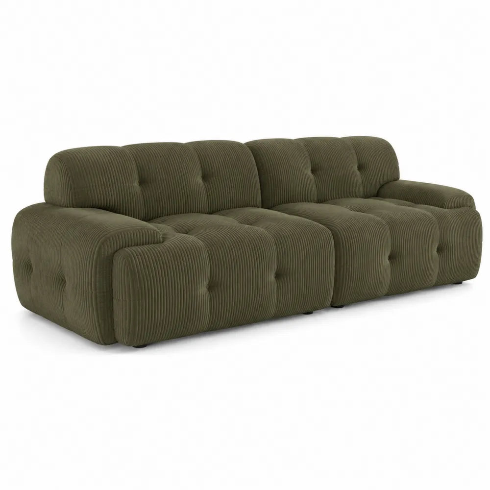 Canapé modulaire en velours côtelé vert olive 3 places