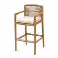Tabouret de bar en teck et corde avec coussin beige