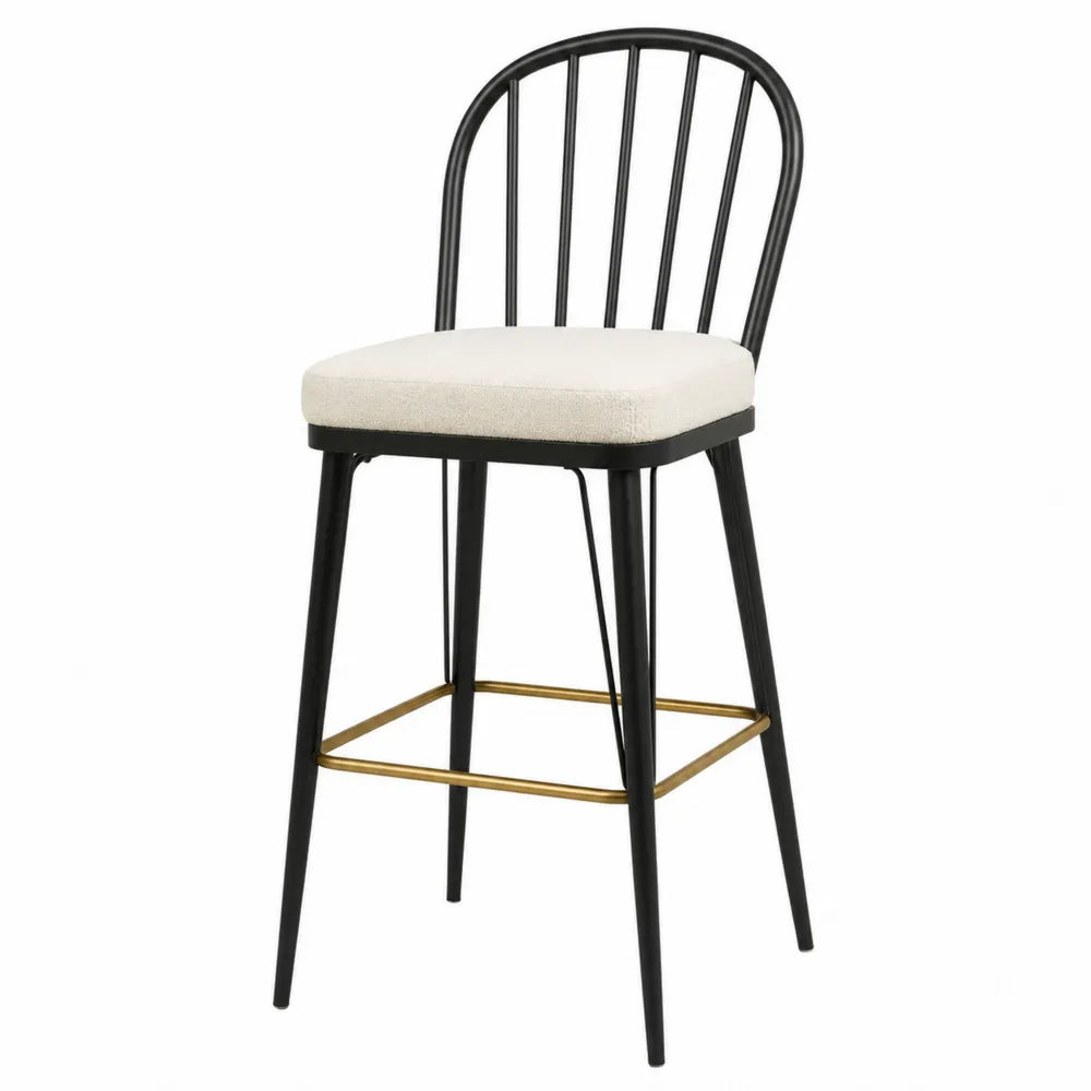 Chaise de bar en métal noir avec assise en polyester beige