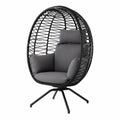 Chaise œuf rotative en résine tressée noire et grise avec coussins
