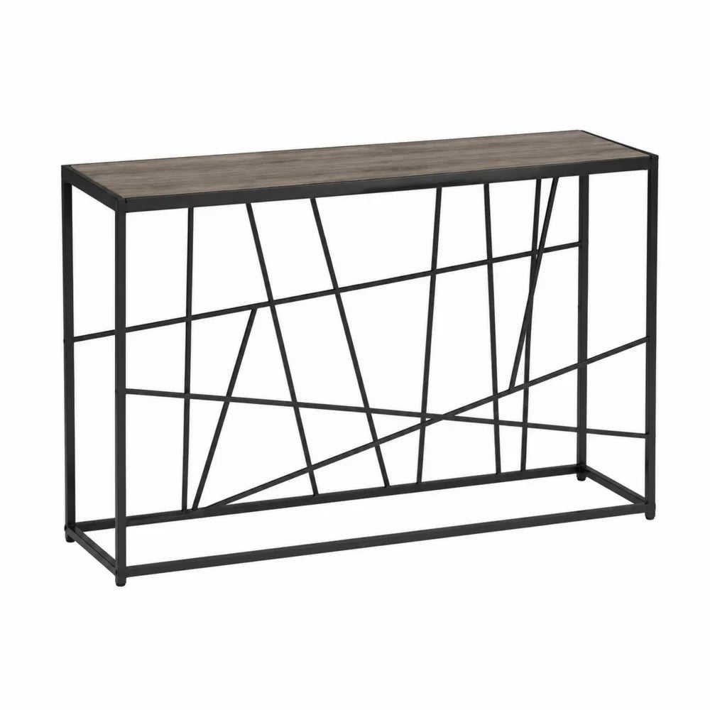 Console en métal noir et bois avec motifs géométriques 120x40x80cm