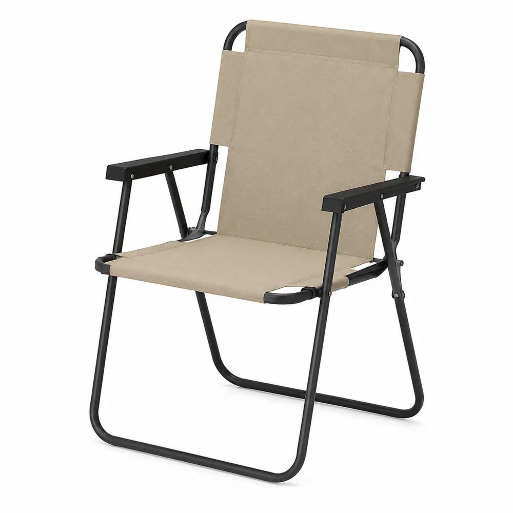 Chaise pliante en métal et toile beige