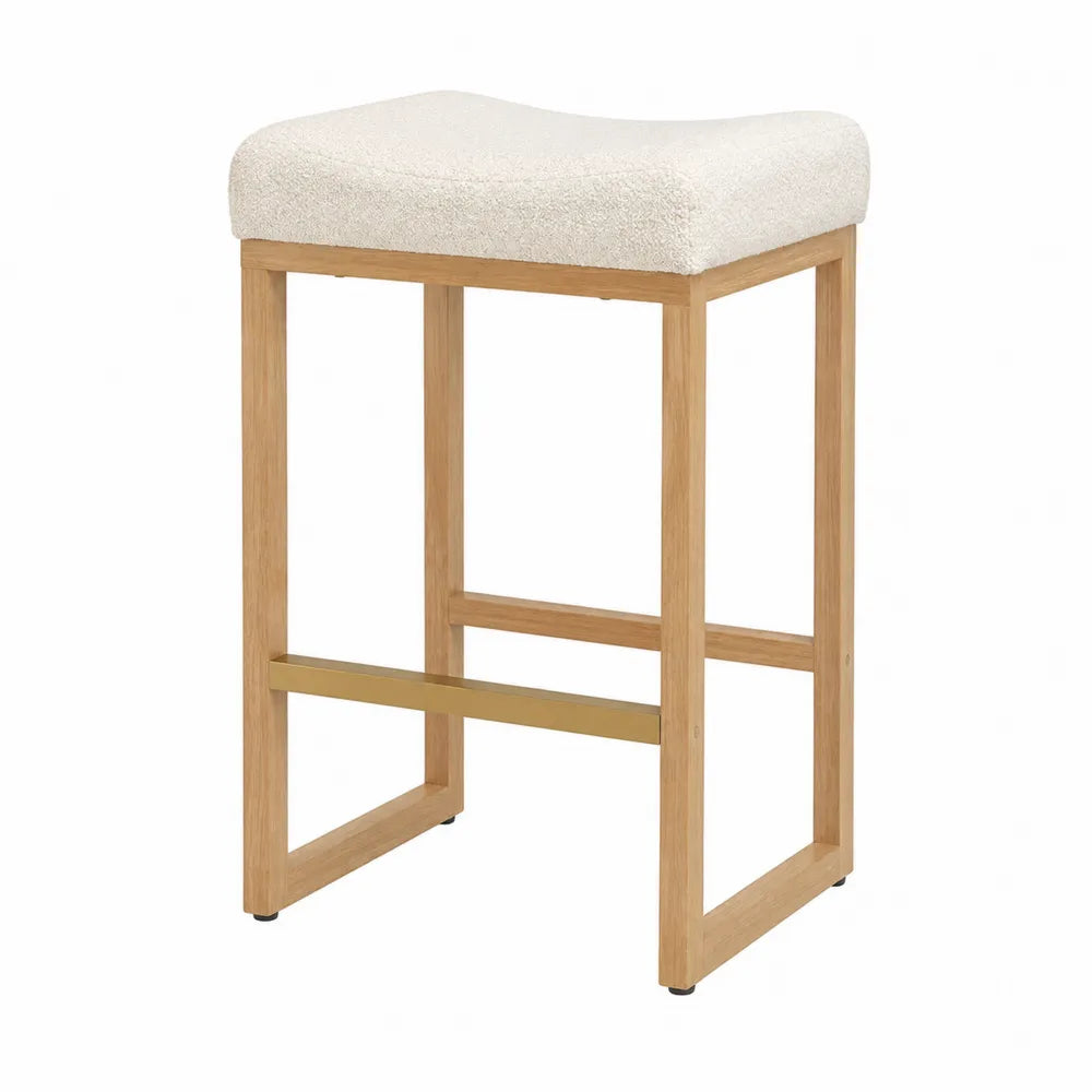 Tabouret de bar en bois et tissu bouclé crème 65 cm