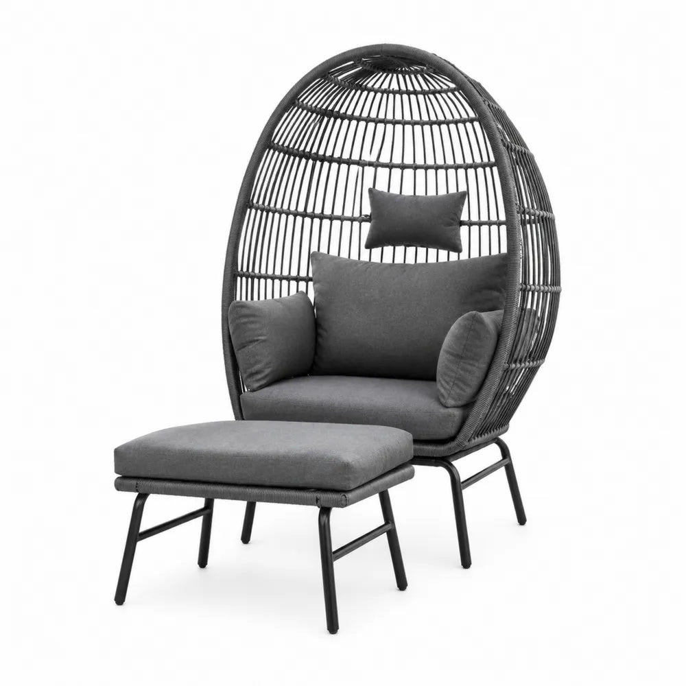 Chaise Œuf et Pouf en Métal avec Tissu Gris