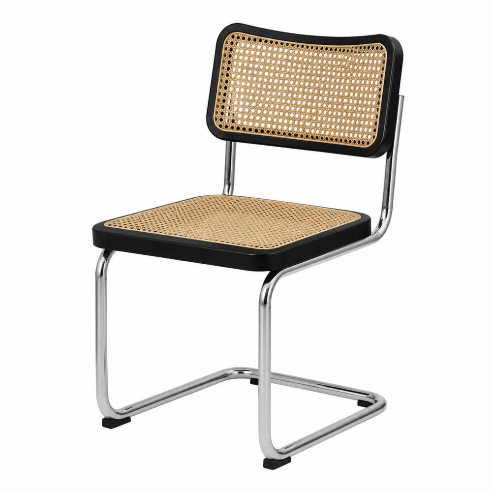Chaise en métal chromé et rotin tressé