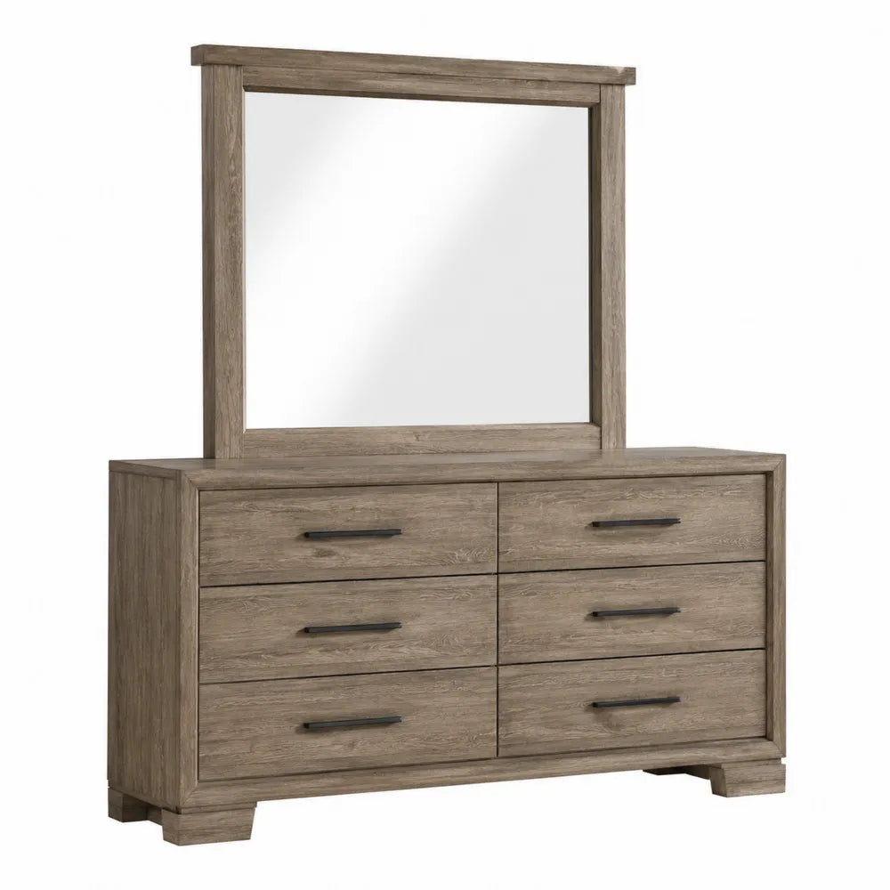 Commode en bois avec miroir et 6 tiroirs en chêne