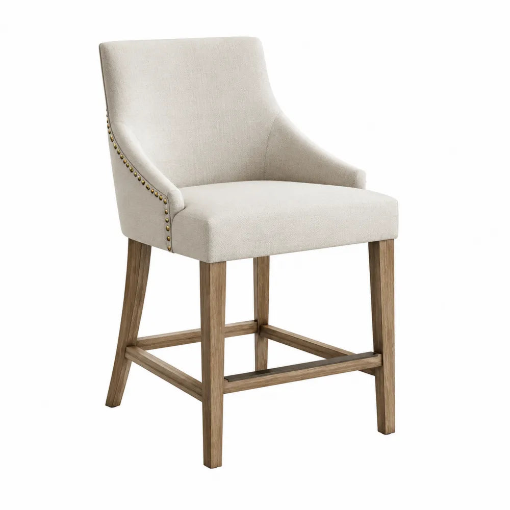 Chaise de bar en bois de chêne et polyester beige