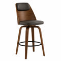 Chaise de bar pivotante en bois et cuir synthétique brun