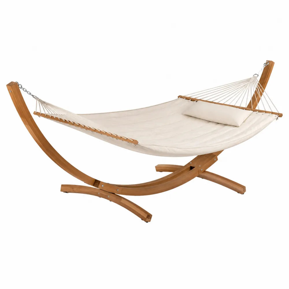 Hamac en coton beige avec support en bois d'acacia