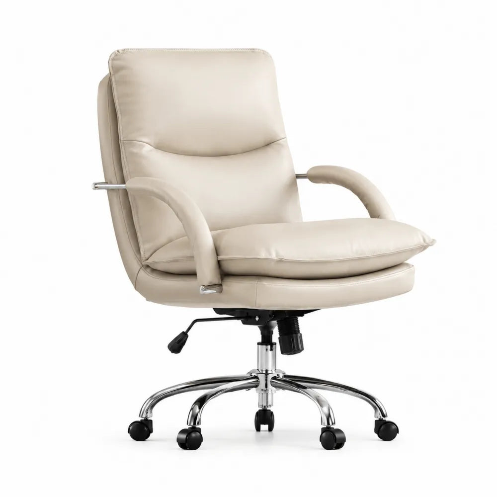 Chaise pivotante en cuir PU beige avec base en métal