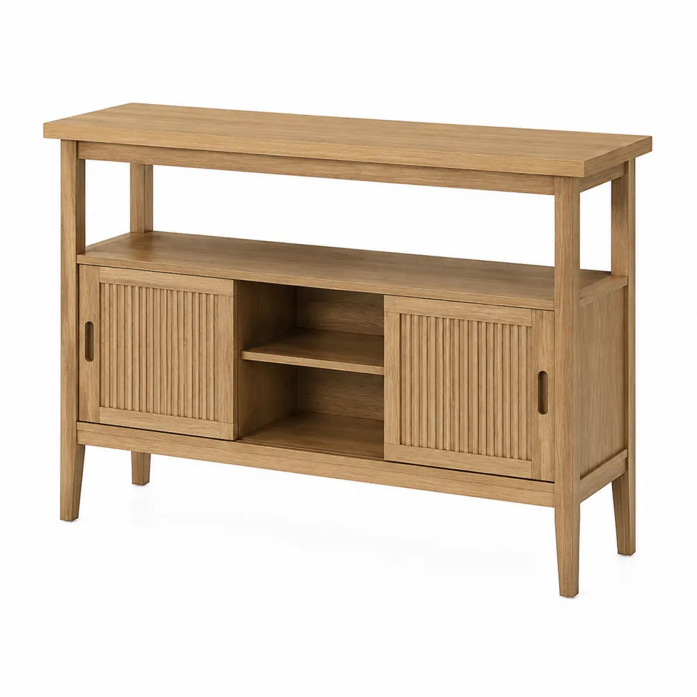 Buffet en bois avec portes coulissantes et étagères ouvertes 120 cm