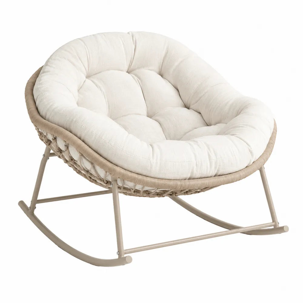 Chaise à bascule en acier beige avec coussin en polyester Ø100 cm