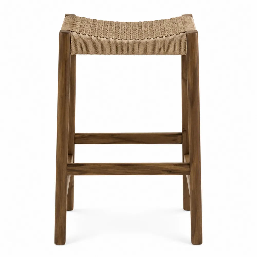 Tabouret de bar en bois avec assise en corde en papier naturel 65 cm