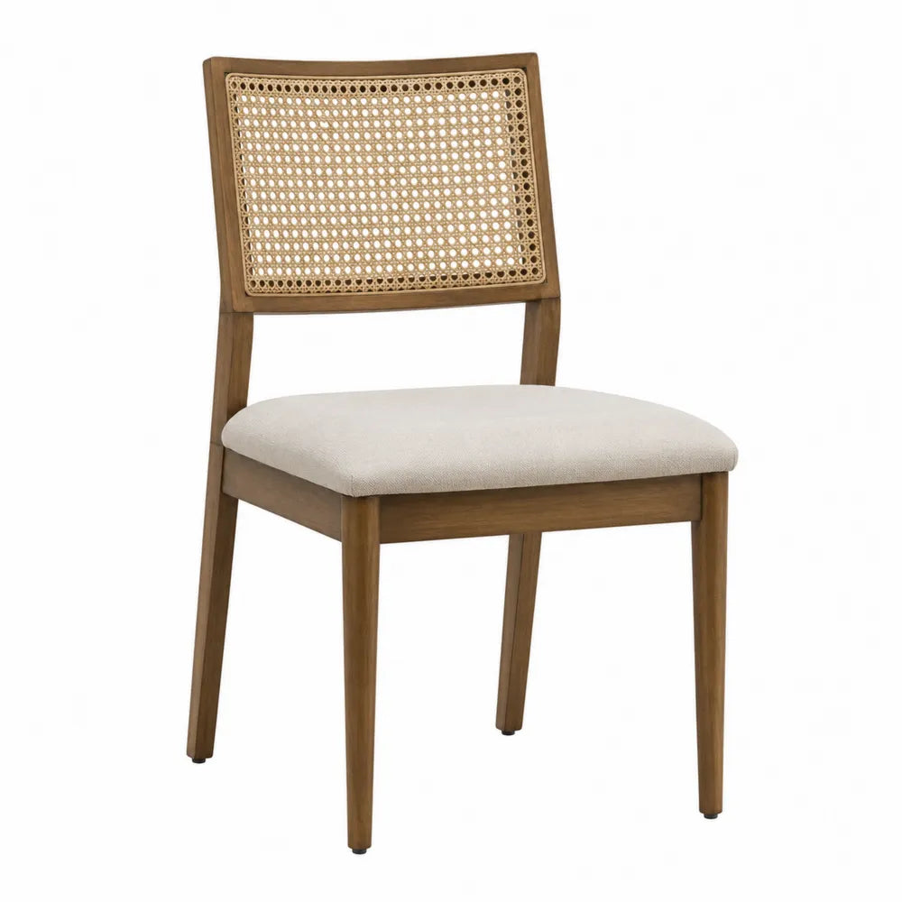 Chaise en bois et rotin beige 45x55x85 cm