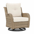 Fauteuil pivotant en rotin avec coussins crème