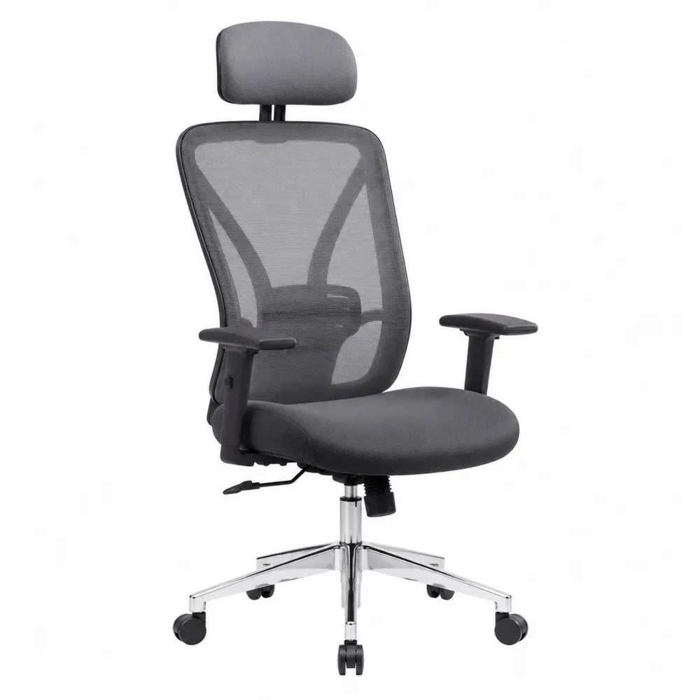 Chaise de bureau en maille avec appui-tête réglable - Gris