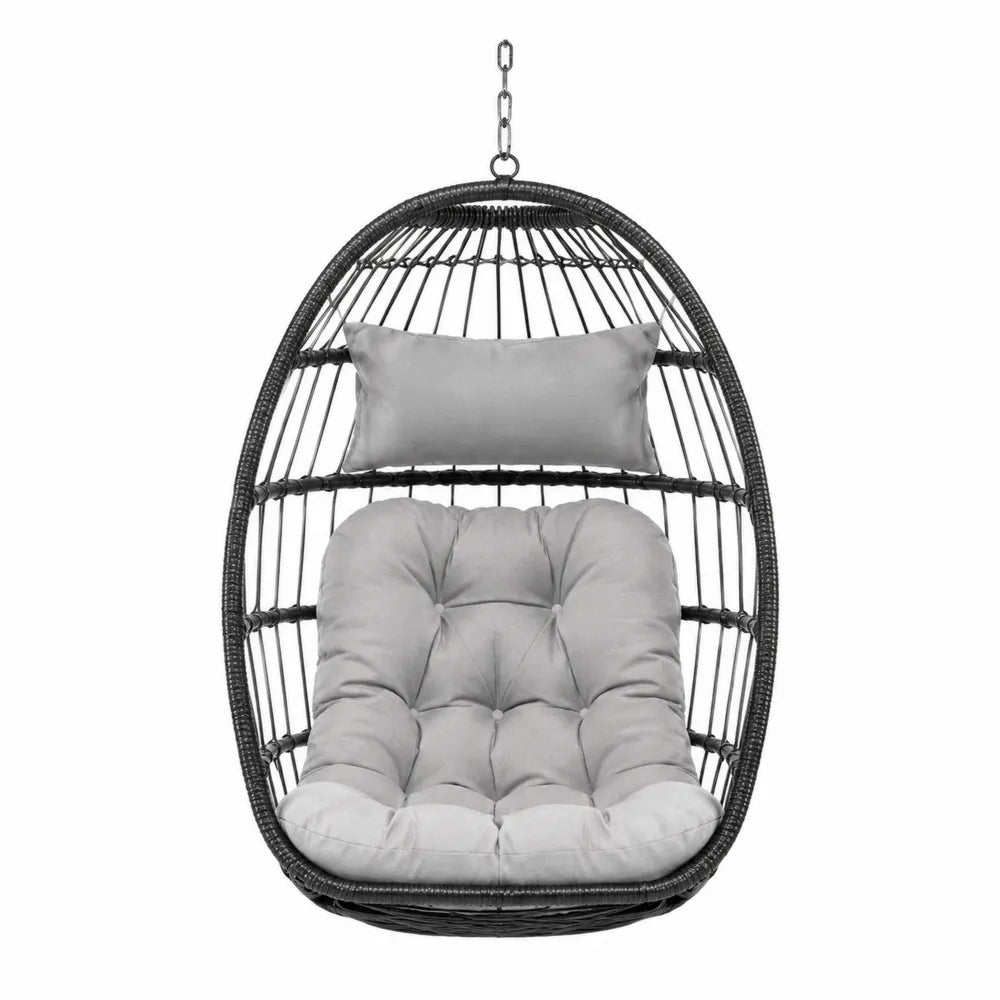 Fauteuil suspendu en rotin synthétique gris avec coussin en polyester