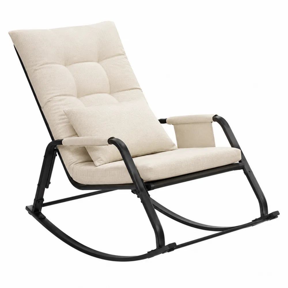 Chaise à bascule en métal avec coussin en polyester beige
