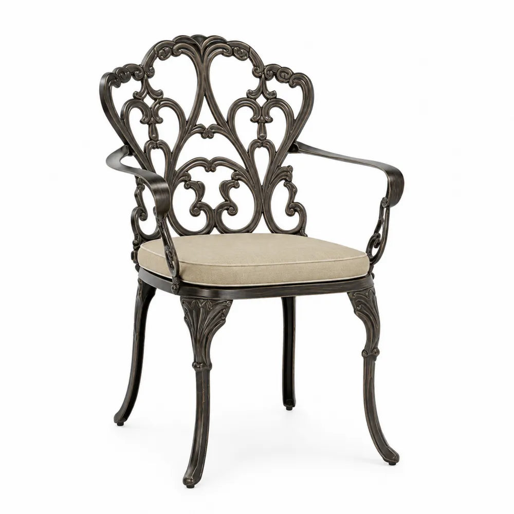 Chaise de jardin en métal avec coussin beige