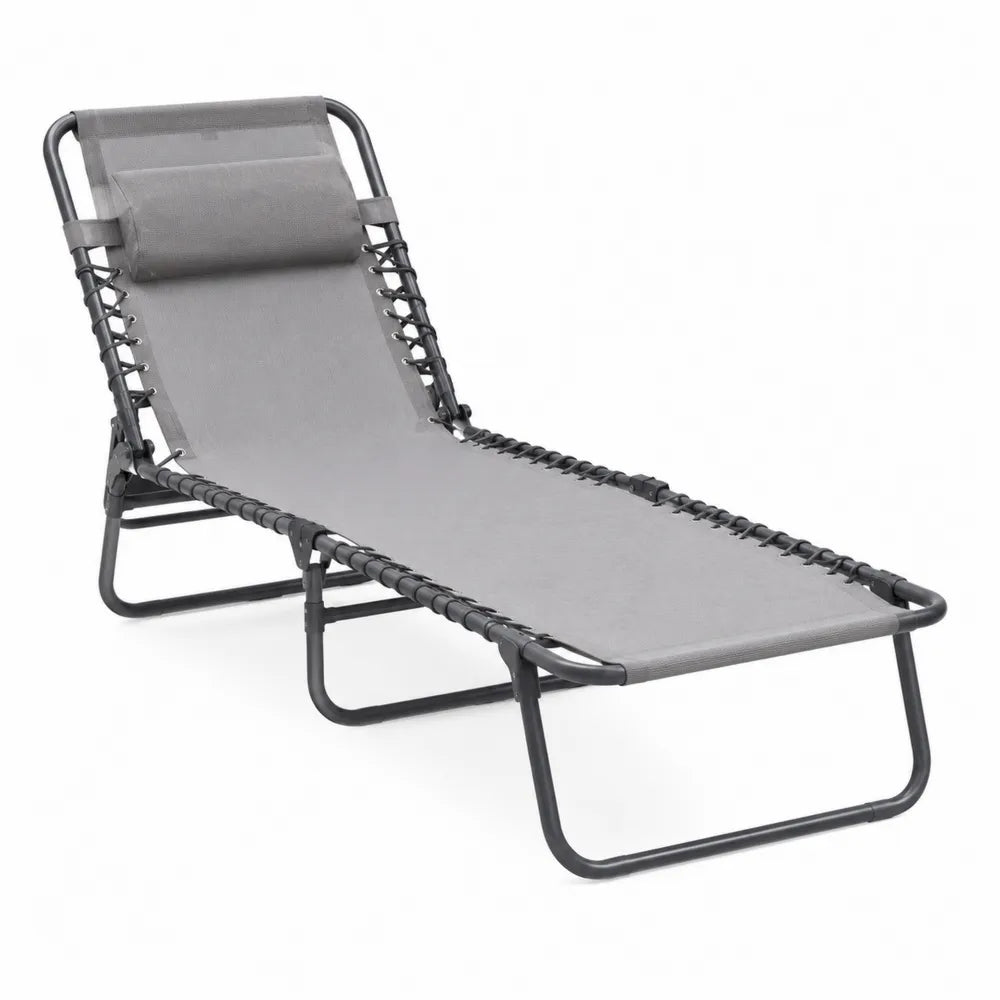 Chaise Longue de Jardin en Acier et Textilène Gris