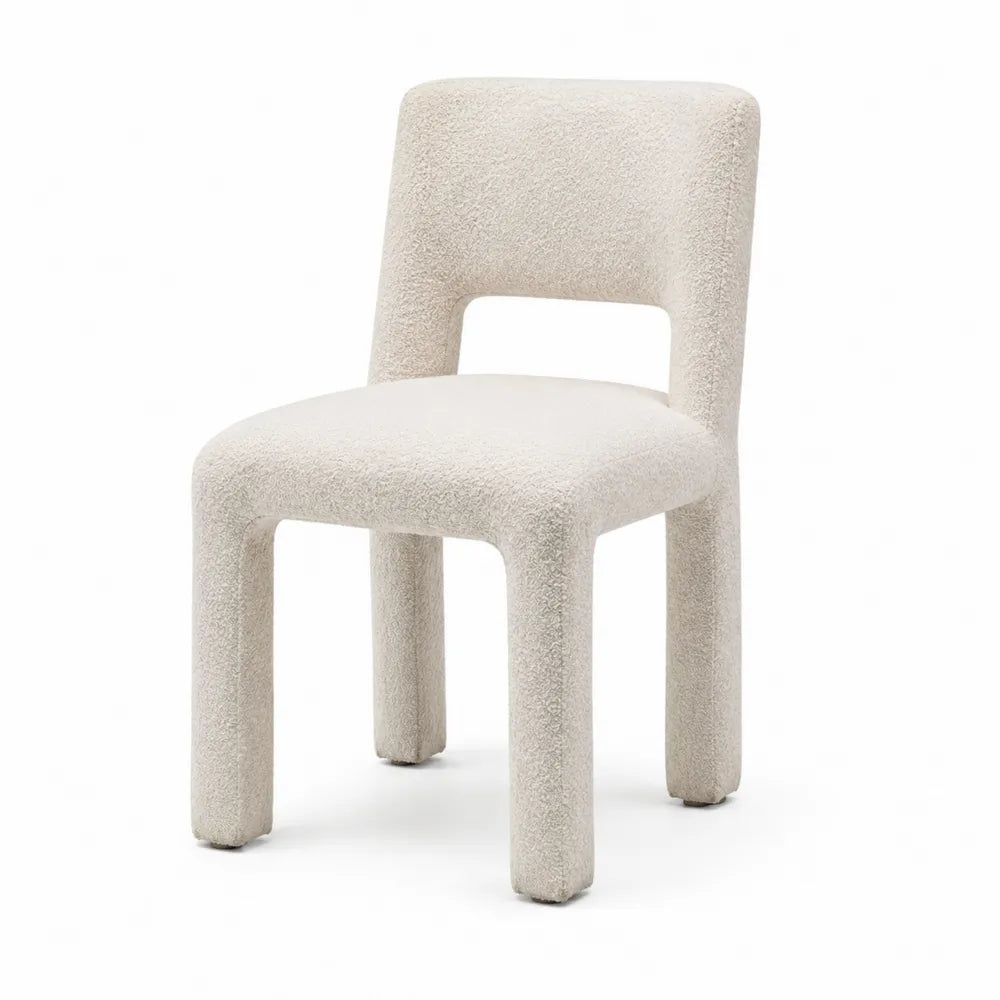 Chaise en tissu bouclé blanc