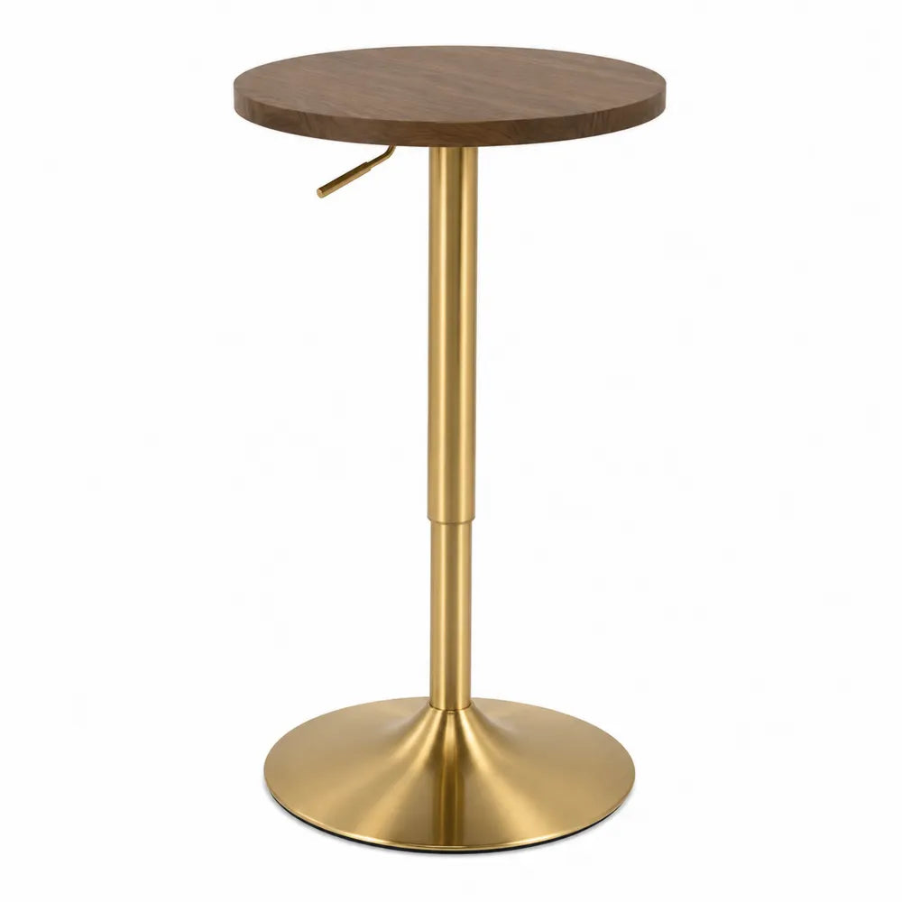 Table de bar ronde en bois et acier inoxydable doré ajustable