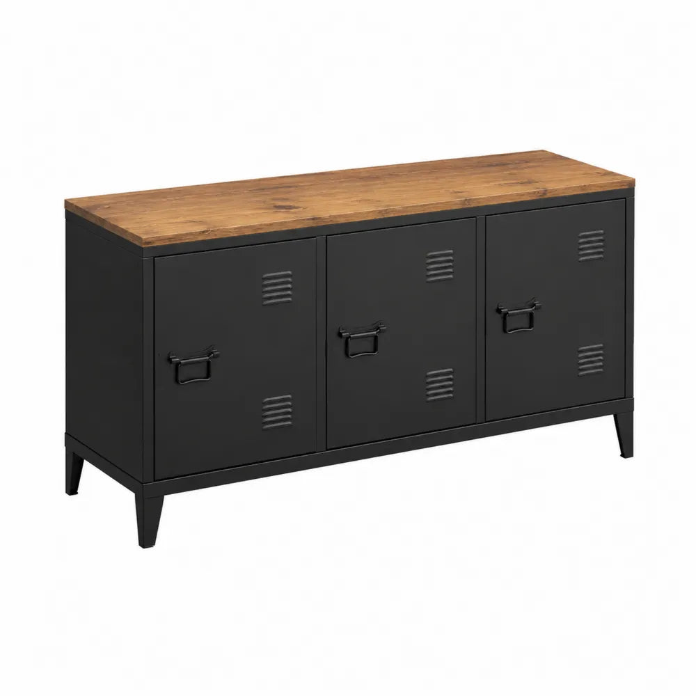 Buffet en métal noir avec plateau en bois MDF 3 portes