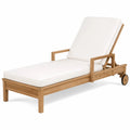 Chaise longue en bois de teck avec coussin polyester blanc