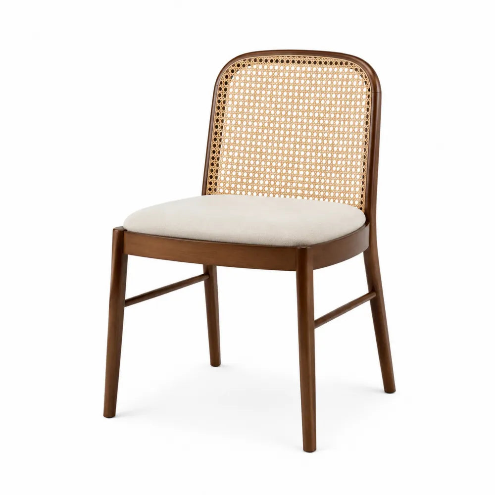 Chaise en bois et cannage brun avec assise crème 80 cm