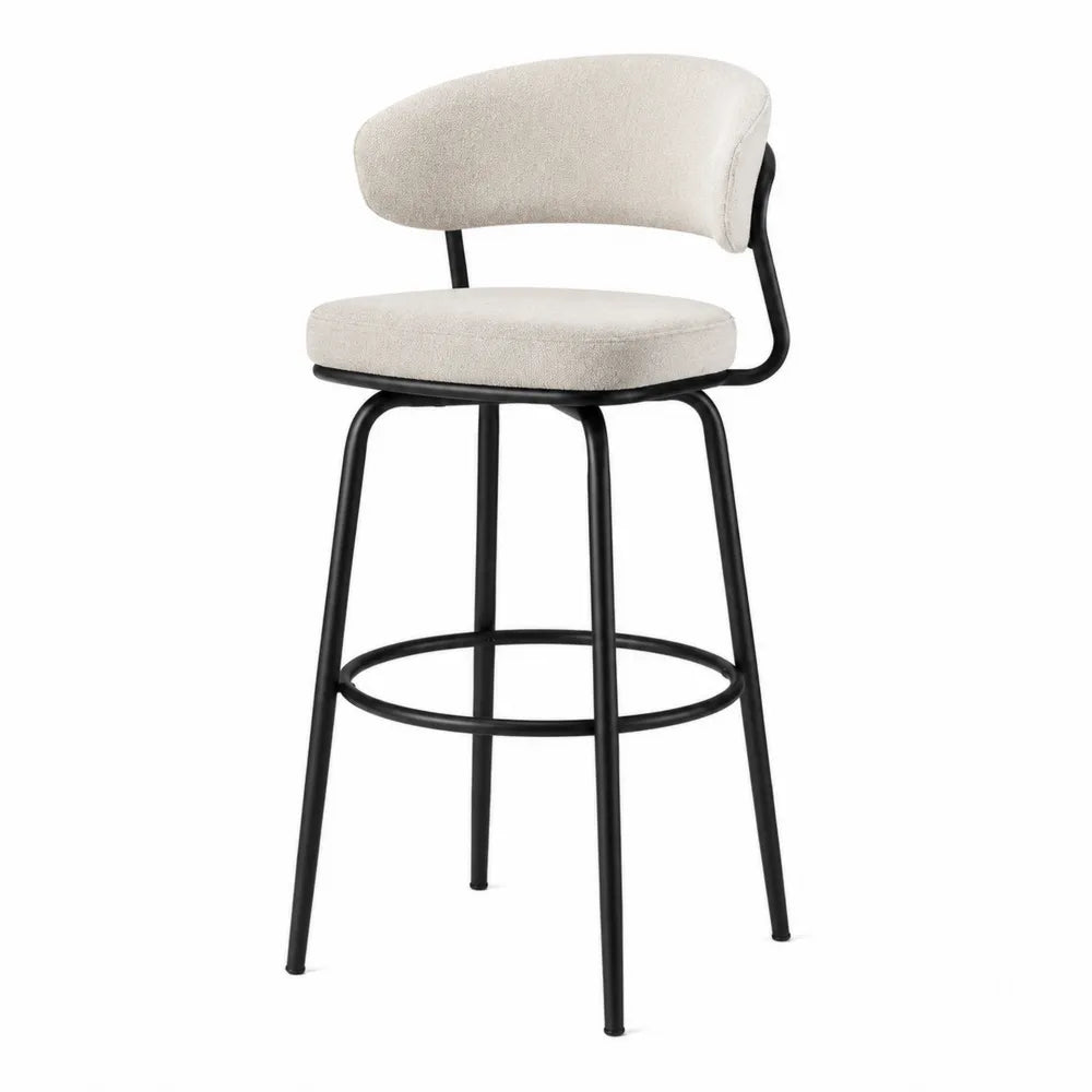 Tabouret de bar en tissu polyester beige avec structure en métal noir