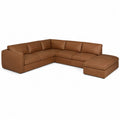 Canapé d'angle modulaire en cuir marron 5 places