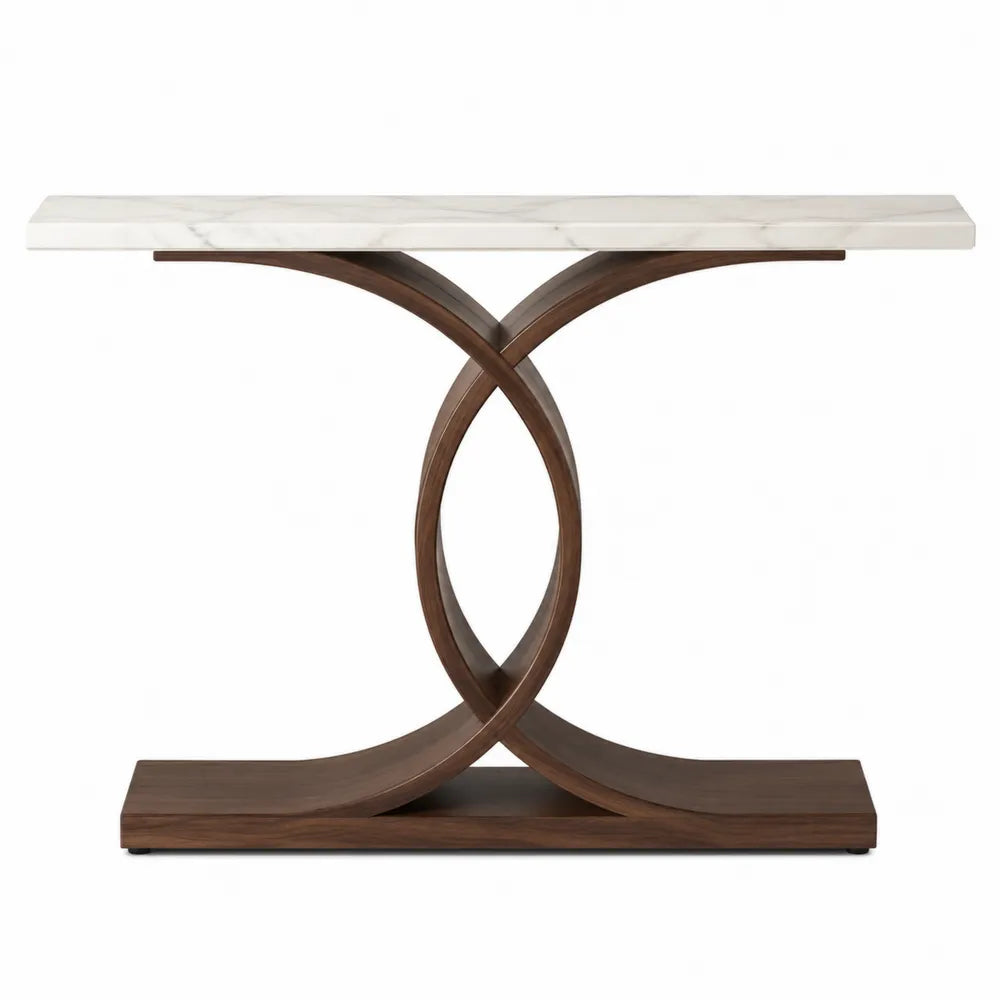 Console en bois de noyer et marbre blanc 75 cm