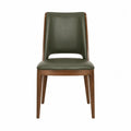 Chaise en bois avec assise et dossier en cuir synthétique vert