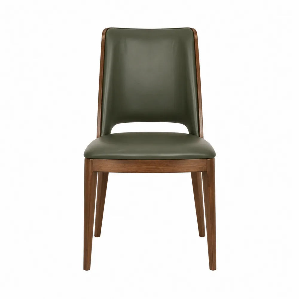 Chaise en bois avec assise et dossier en cuir synthétique vert