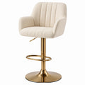 Tabouret de bar en tissu bouclé beige avec base en métal doré