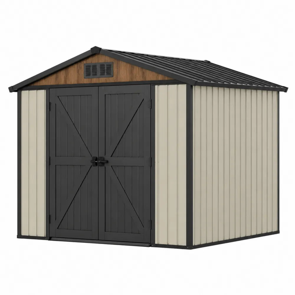 Abri de Jardin en Acier Galvanisé Beige et Gris 278x195x225 cm