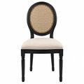 Chaise en Bois avec Dossier en Rotin et Assise en Lin 50x50x100cm Noir