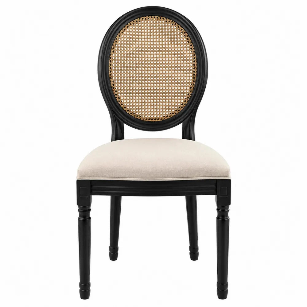 Chaise en Bois avec Dossier en Rotin et Assise en Lin 50x50x100cm Noir