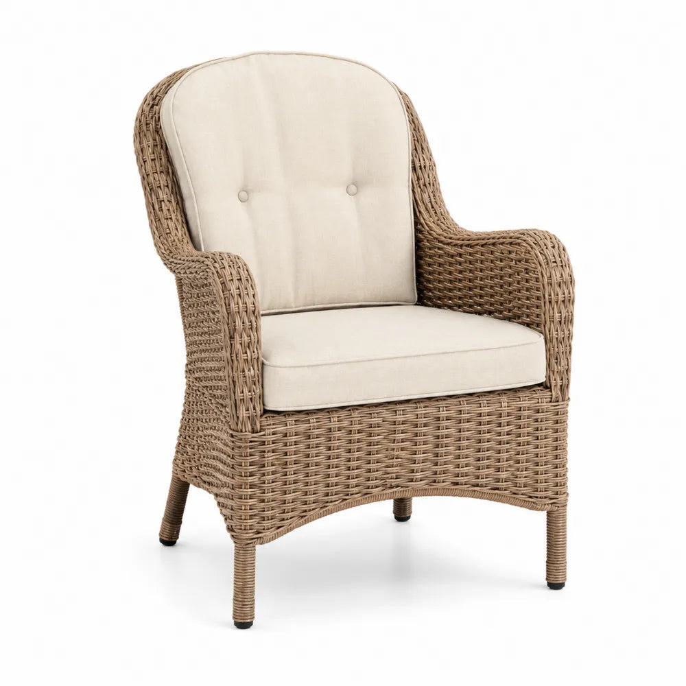 Fauteuil en rotin synthétique beige avec coussins en polyester