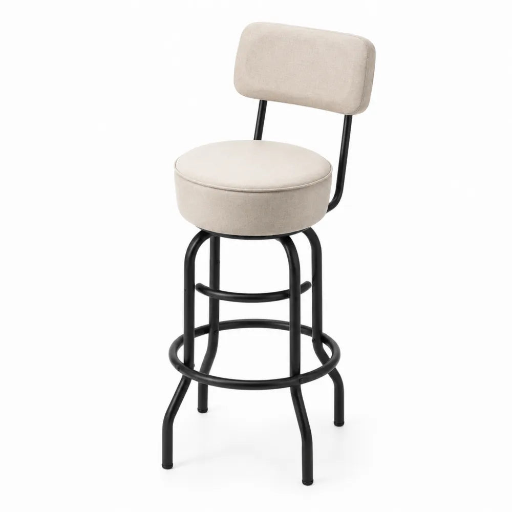 Tabouret de bar en métal avec revêtement en tissu polyester beige