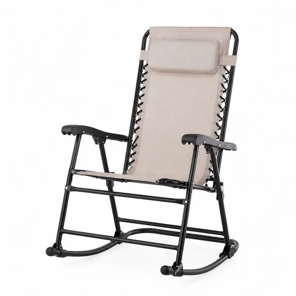 Chaise à bascule extérieure pliable en acier et polyester beige